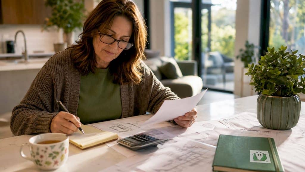 Homeowner comparing extension quotes at kitchen table