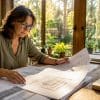 Architect reviewing wraparound extension plans