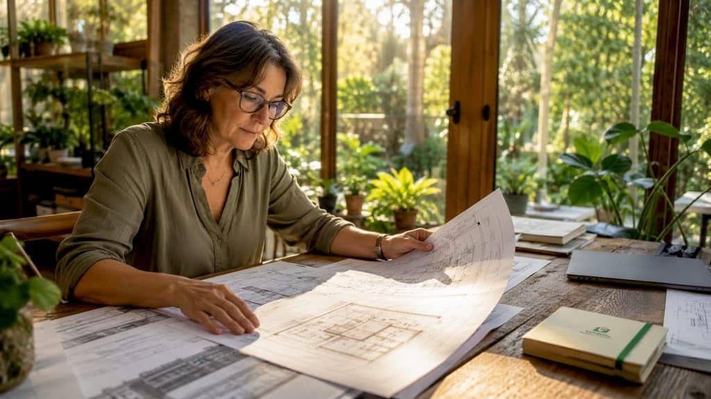 Architect reviewing wraparound extension plans