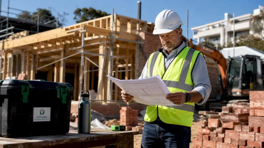 Project manager reviewing custom home build site