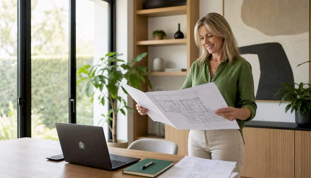 Homeowner reviewing plans in kitchen extension