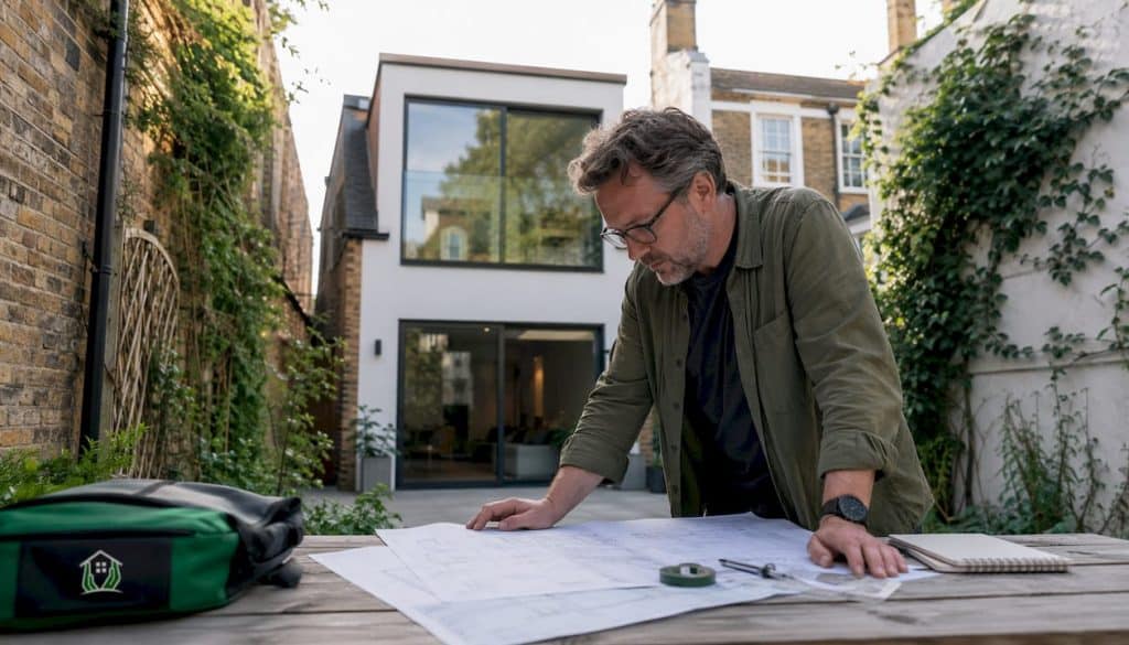 Architect reviewing loft conversion plans indoors