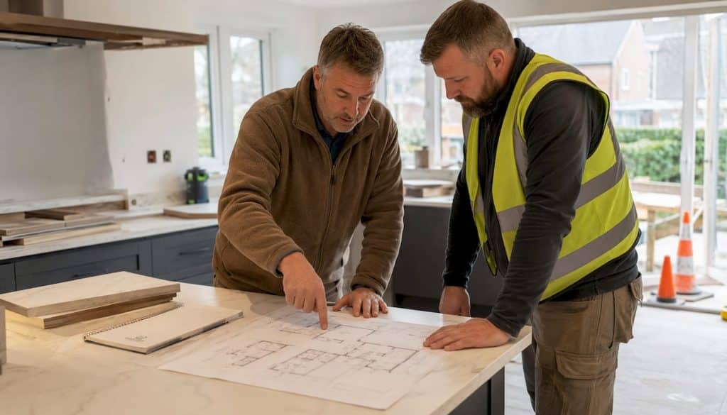 Homeowner and builder reviewing house plans