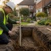 Home extension foundation trench under inspection