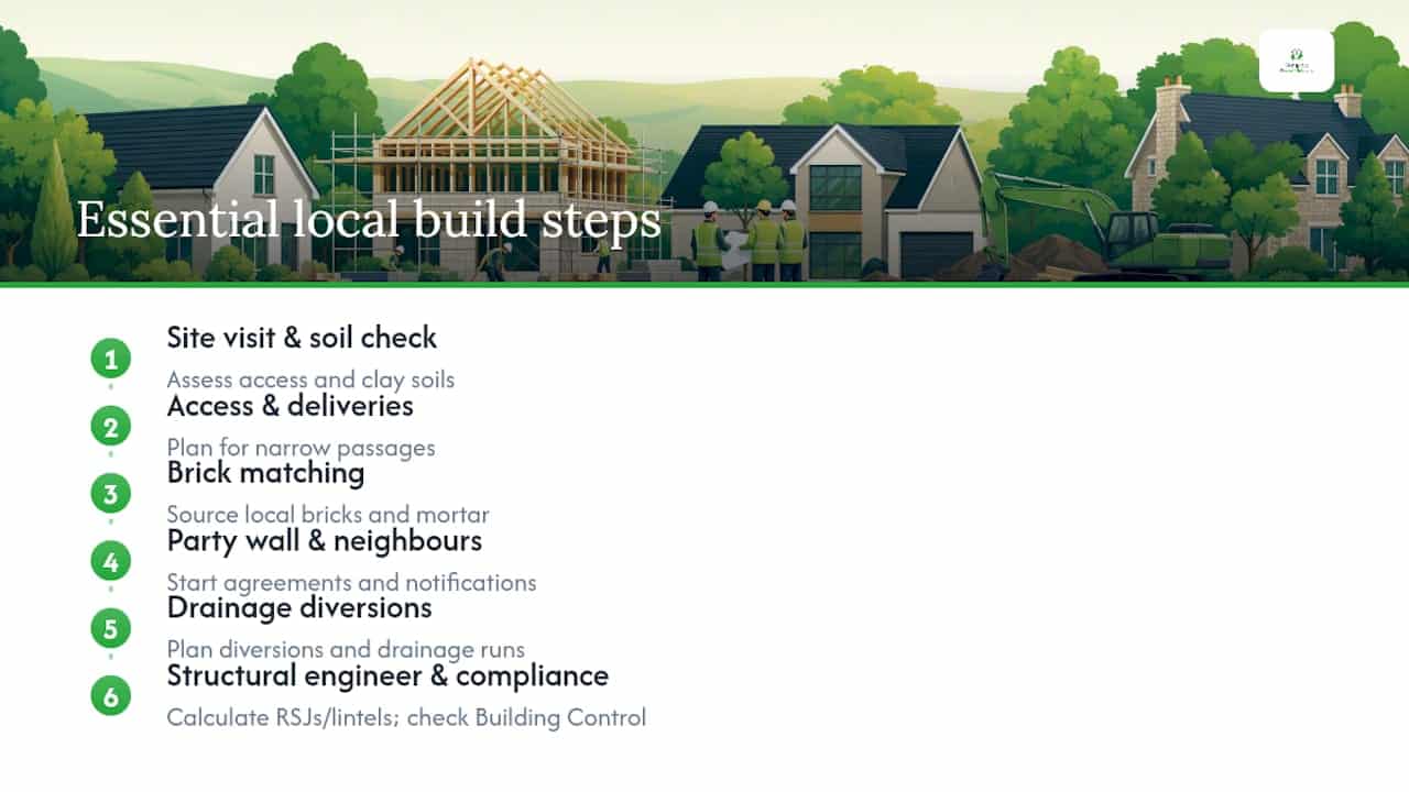 Diagram of key construction and compliance steps for house extensions