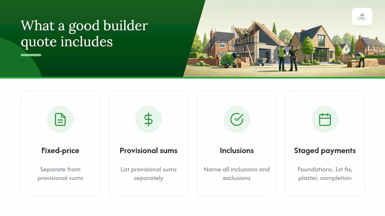 Diagram of builder quote components and payment milestones