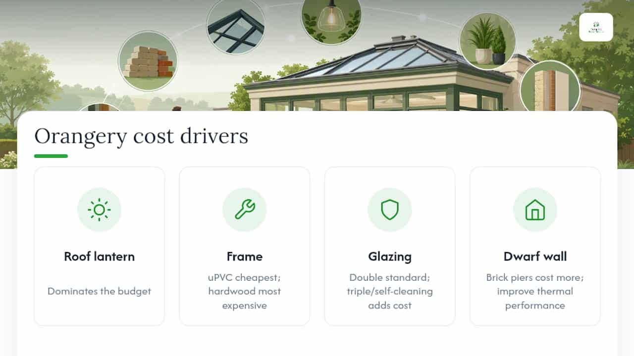 Diagram of main orangery cost drivers and their impact