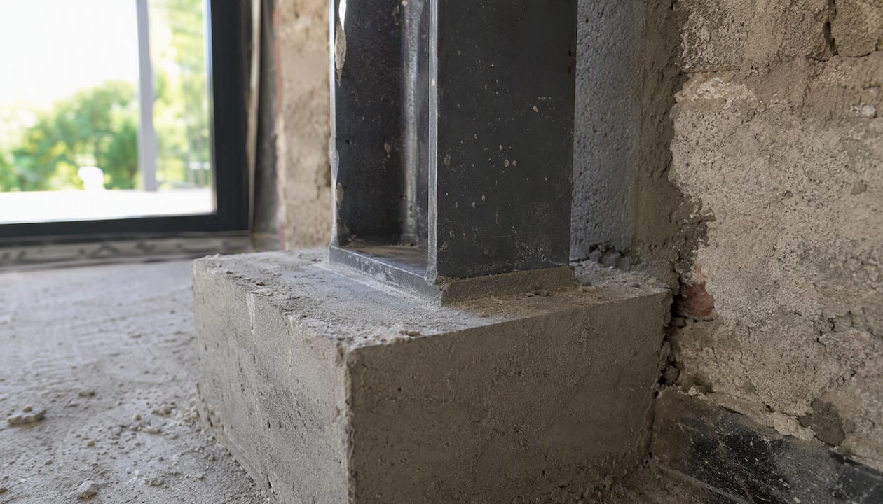 Concrete padstone supporting steel beam end