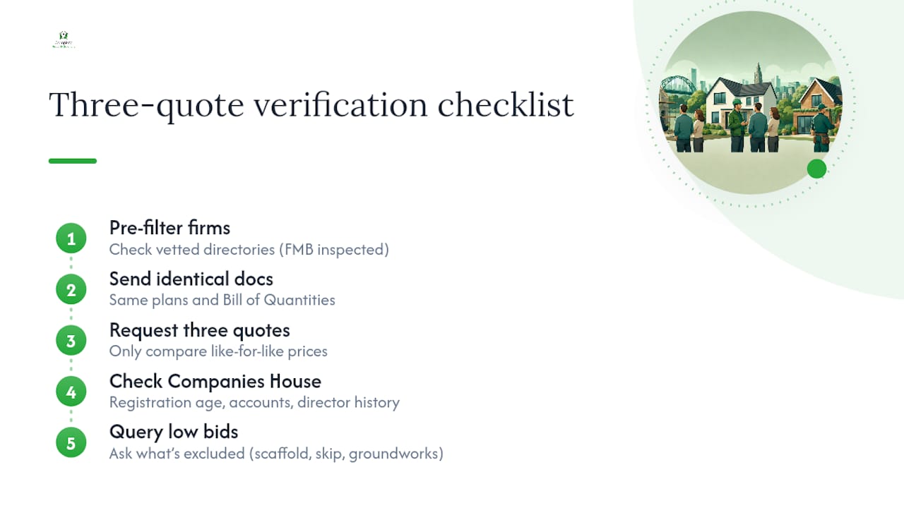 Checklist diagram for vetting builders