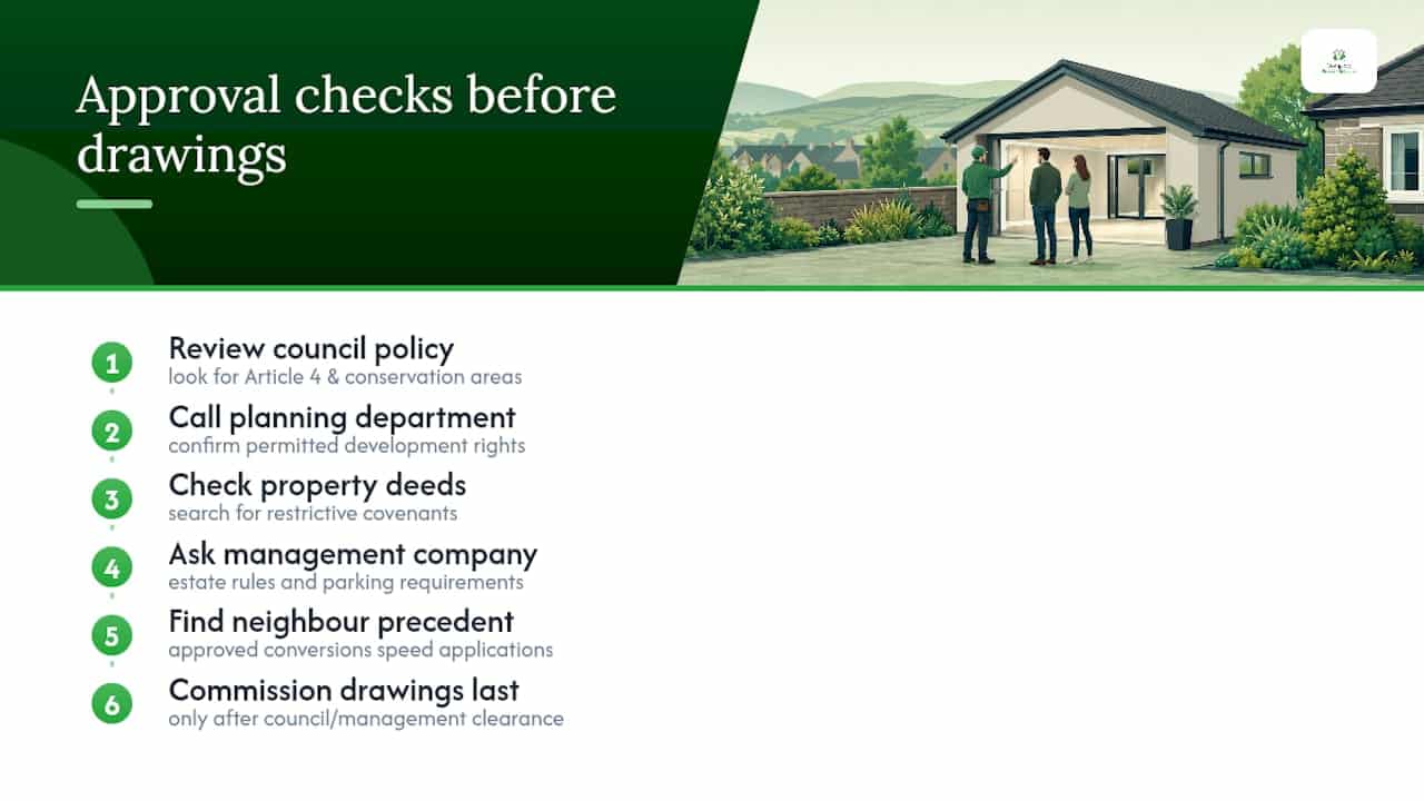 Garage conversion planning and covenant checks