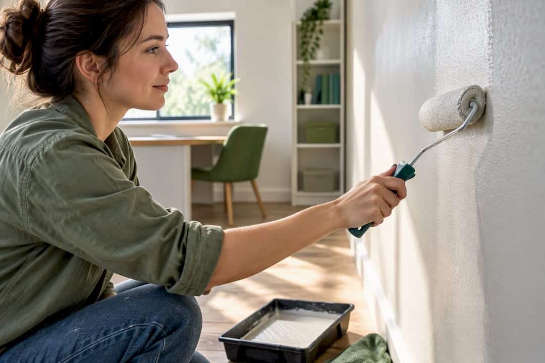 Homeowner painting converted garage office wall