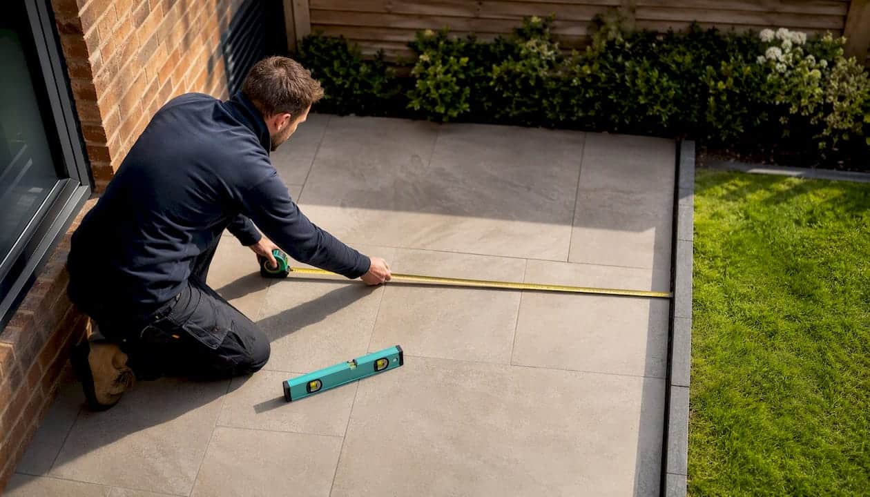 Surveyor measuring proposed extension footprint