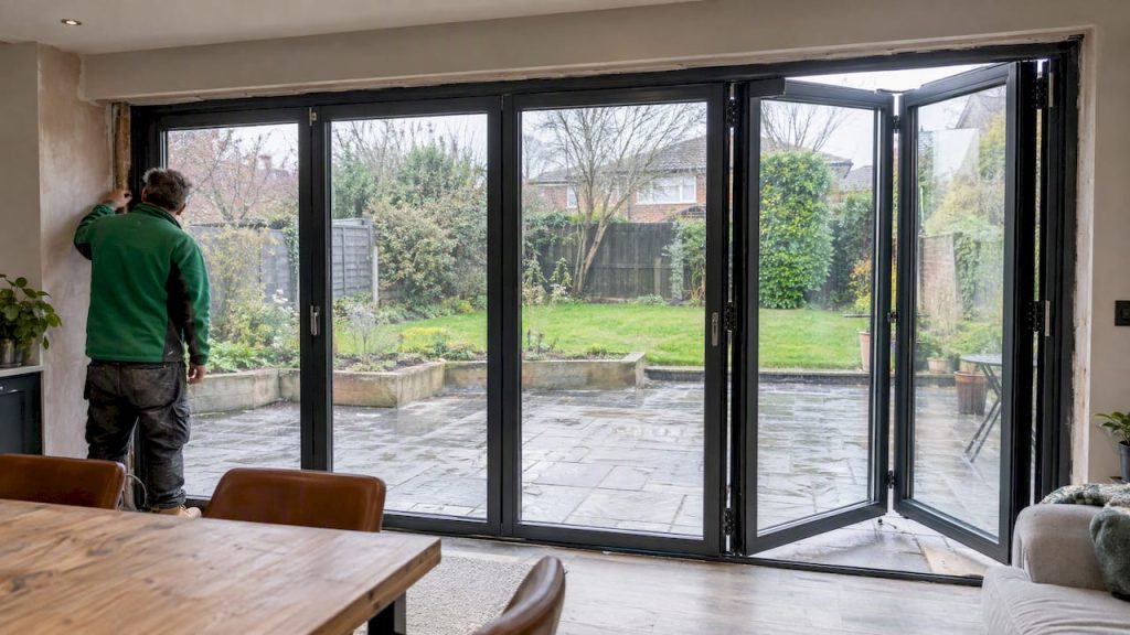 Wide bifold doors in a home extension