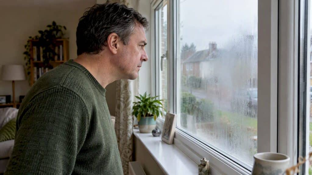 Homeowner examining a misted double-glazed window