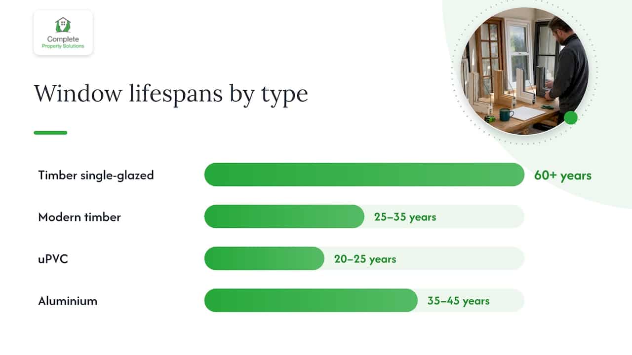 Window lifespan ranges by frame material