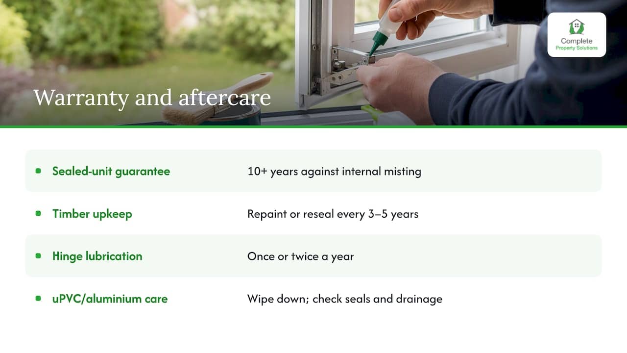 Warranty and aftercare considerations — overview diagram