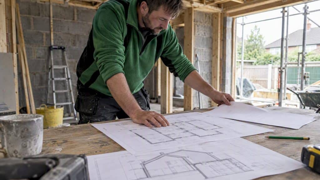 Technical drawings arranged on an extension workbench