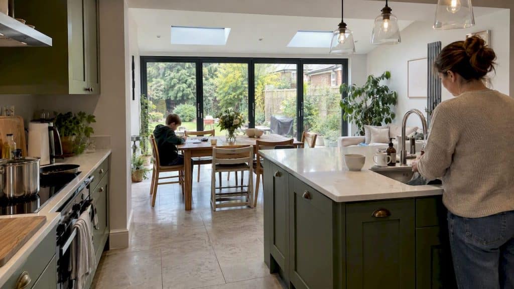 Finished kitchen extension with garden glazing