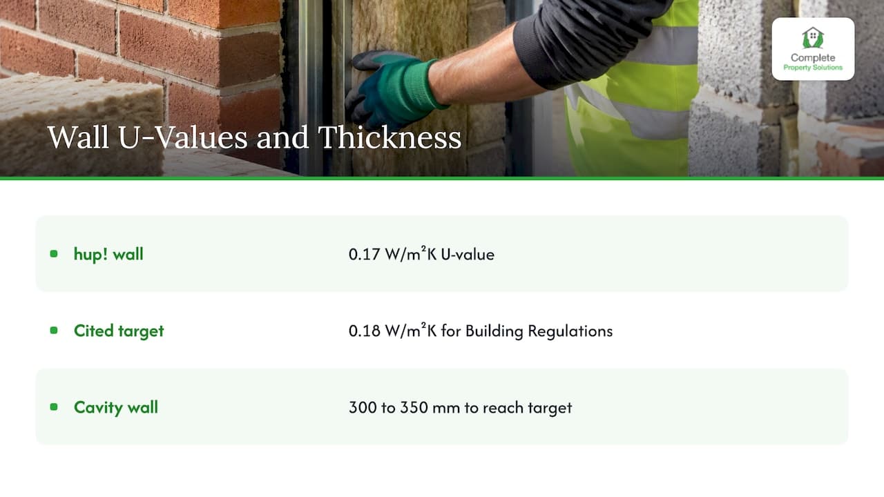 Wall U-values and cavity thickness compared